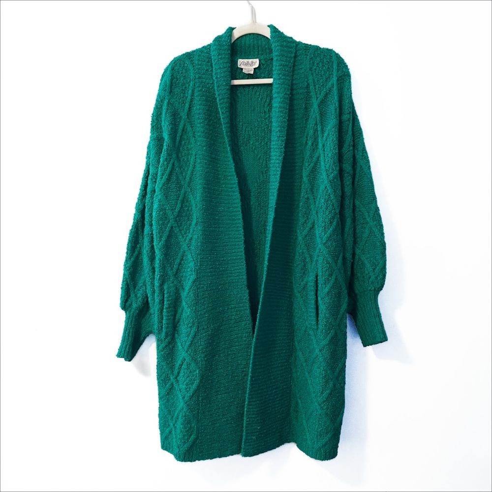 Vintage | Cable Knit Bishop Sleeve Open Front Cardigan